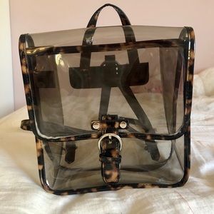 Backpack purse with cheetah print trim